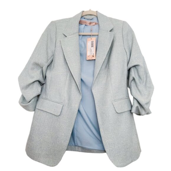 ESQUALO Sky Blue Blazer with Scrunch Sleeves New with Tags - Picture 1 of 13